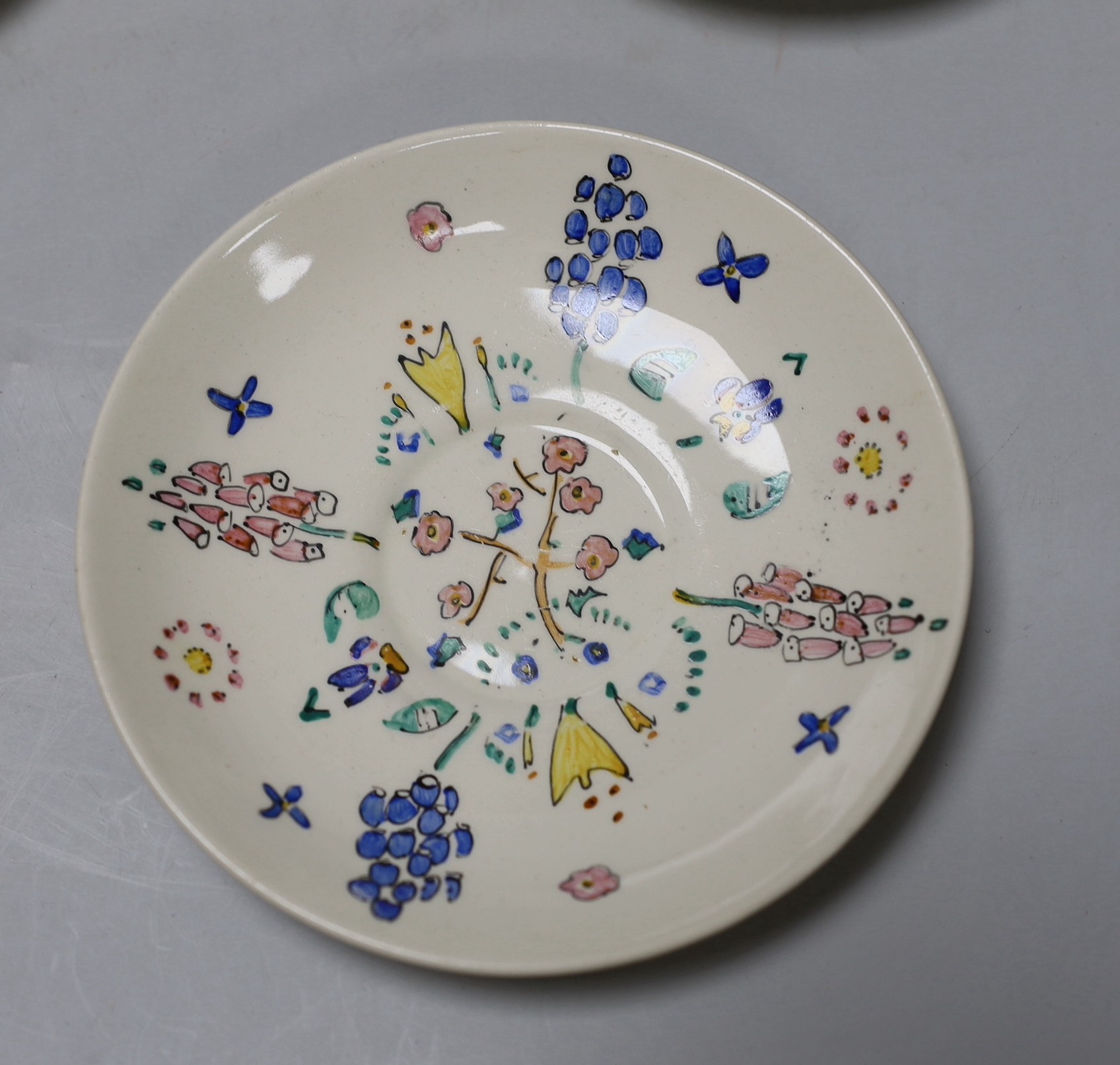 Jessie Marion King. A set of six floral teacups and saucers